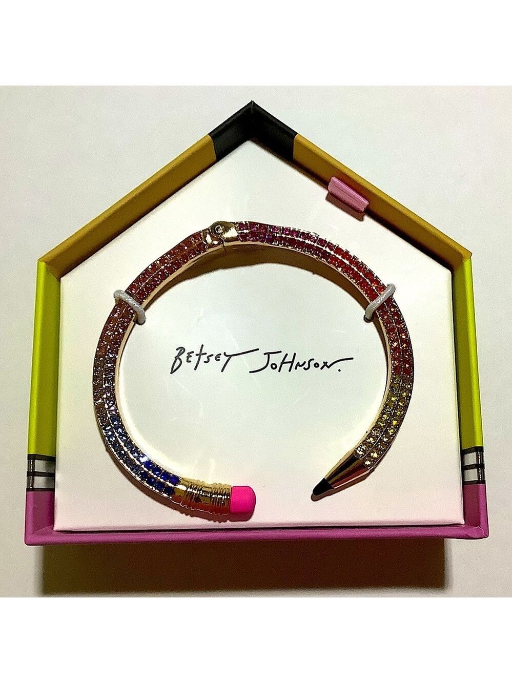 Betsey Johnson Rainbow Crystal Pencil Hinge Bracelet New